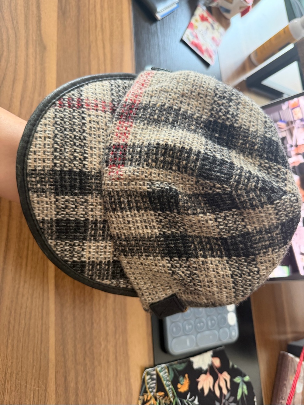 Burberry Tan and Black Plaid Baker Boy Hat - Picture 2 of 5